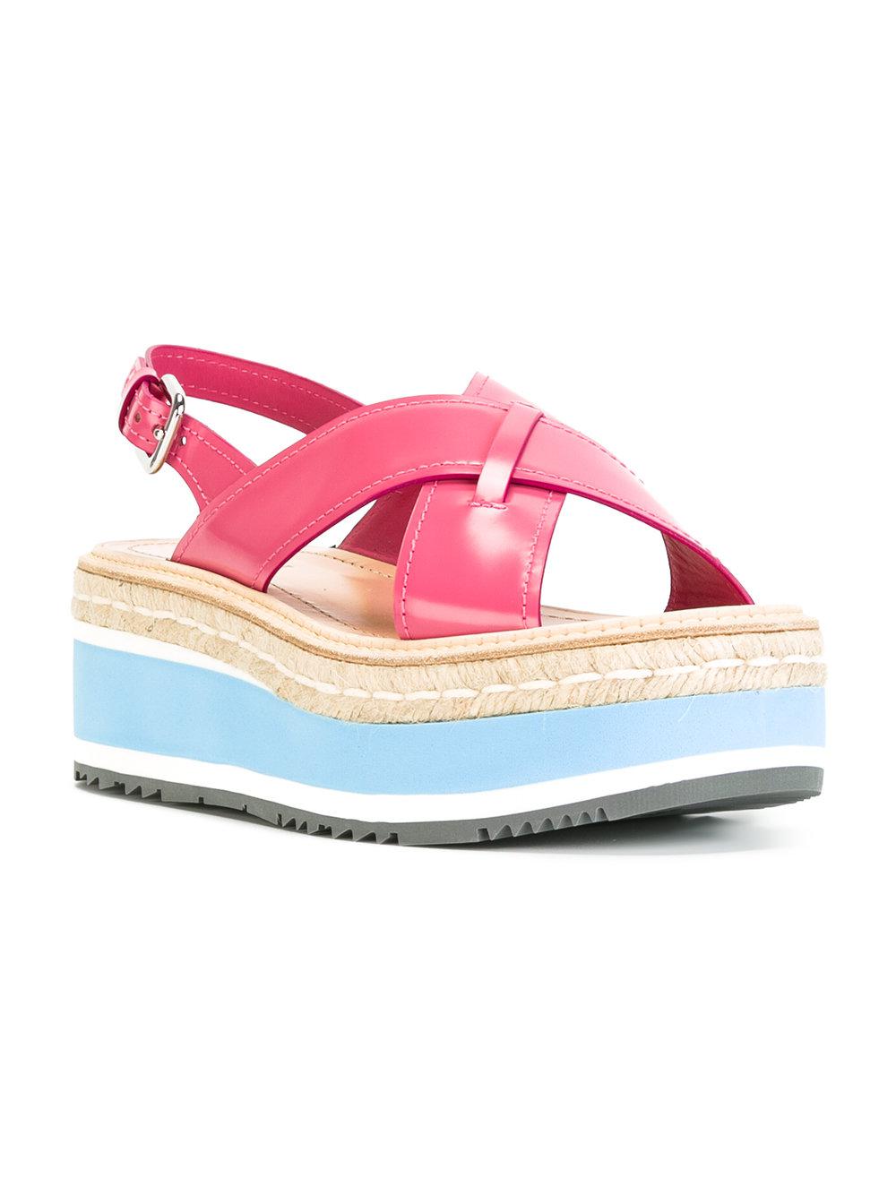 Lyst Prada Platform Sandals Women Leather/straw/rubber 36 in Blue