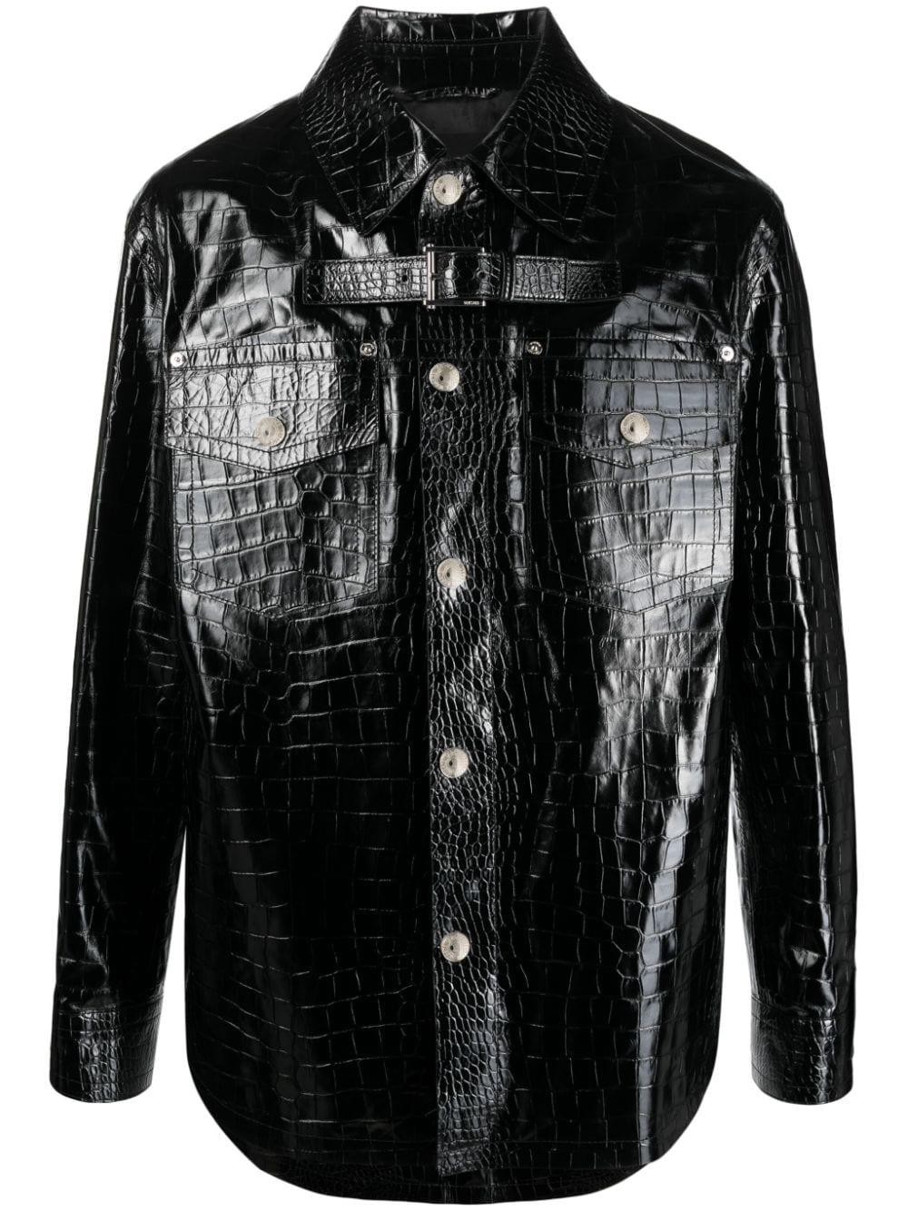Versace Crocodile-embossed Leather Jacket in Black for Men | Lyst