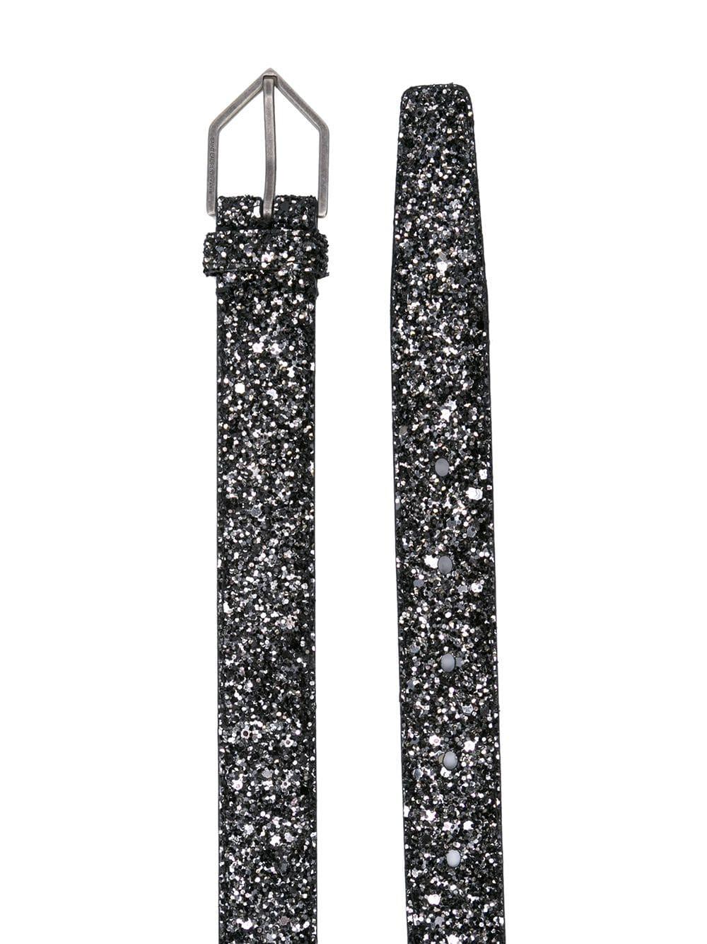Saint Laurent Leather Glitter Belt in Black for Men Lyst