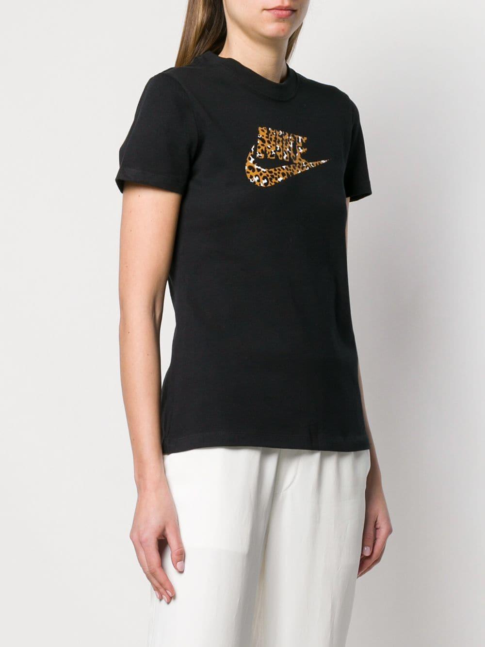 Nike Cotton Leopard Print Logo T-shirt in Black - Lyst