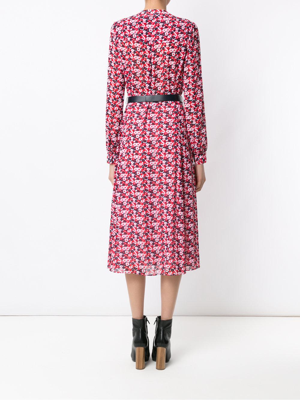 MICHAEL Michael Kors Floral-print Belted Midi Shirt Dress in Red | Lyst