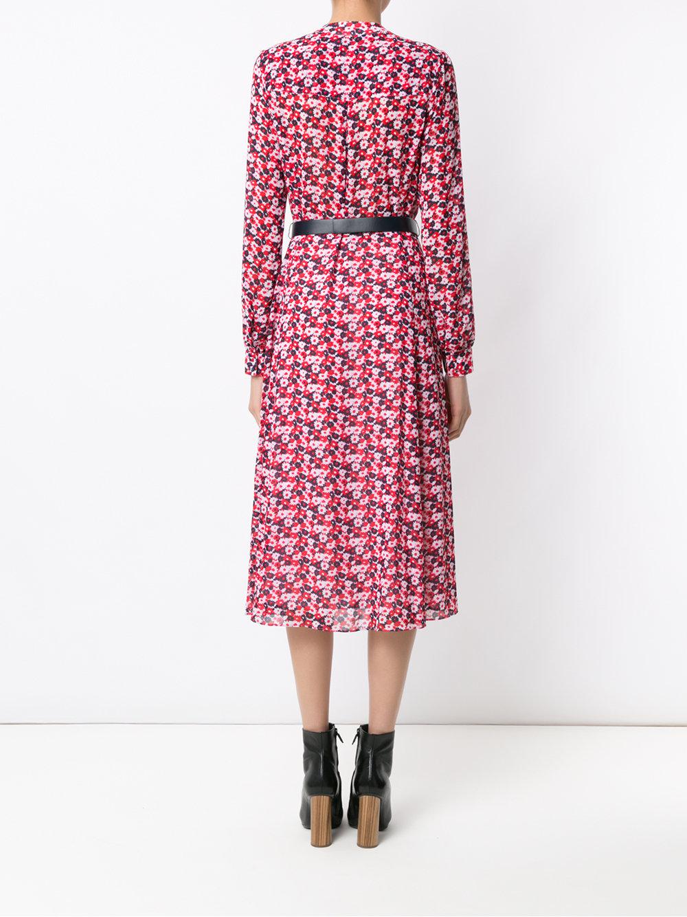 Begivenhed favorit Pirat MICHAEL Michael Kors Floral-print Belted Midi Shirt Dress in Red | Lyst