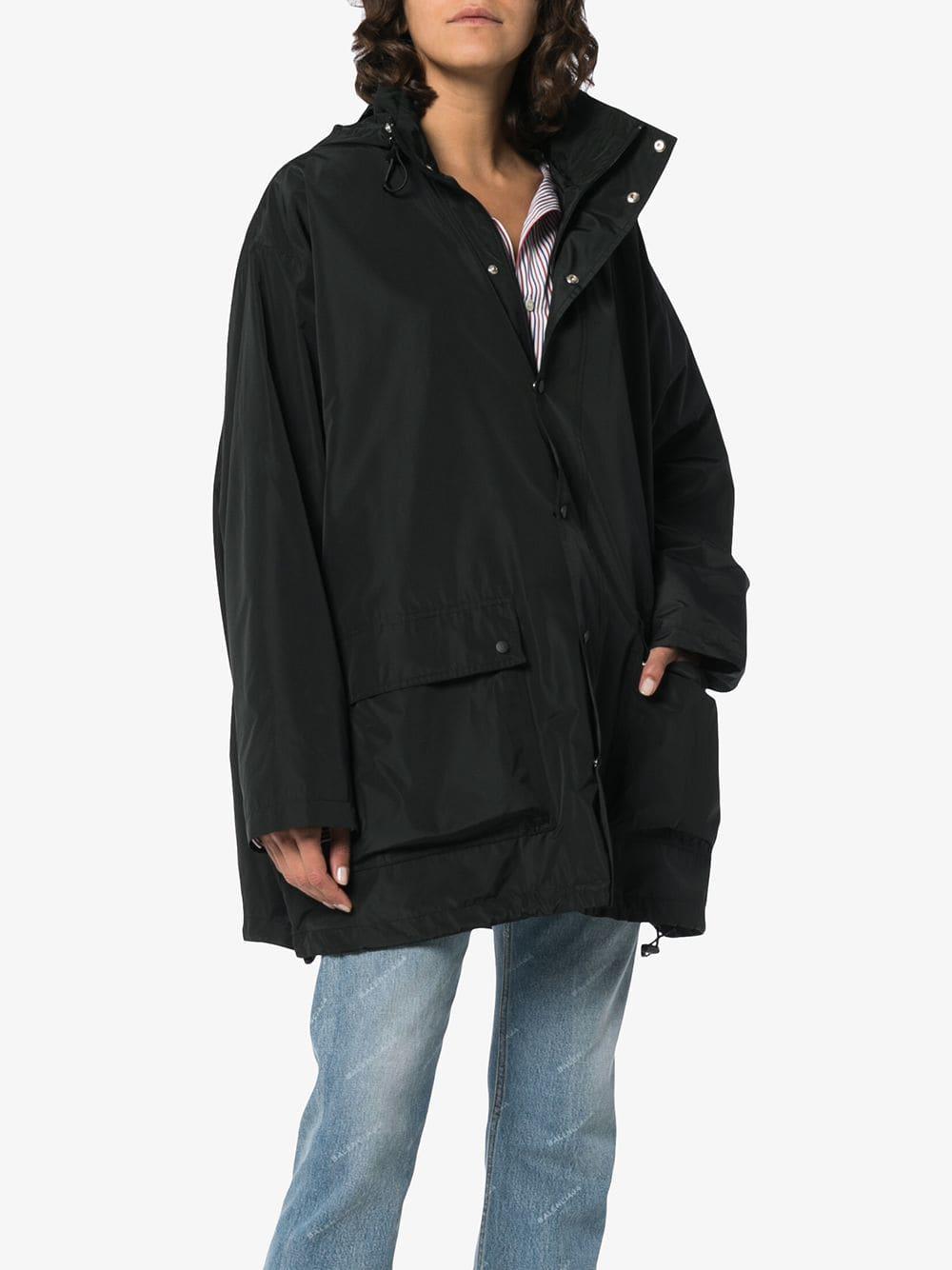 Balenciaga Synthetic Long Print Hooded Windbreaker Jacket in Black | Lyst