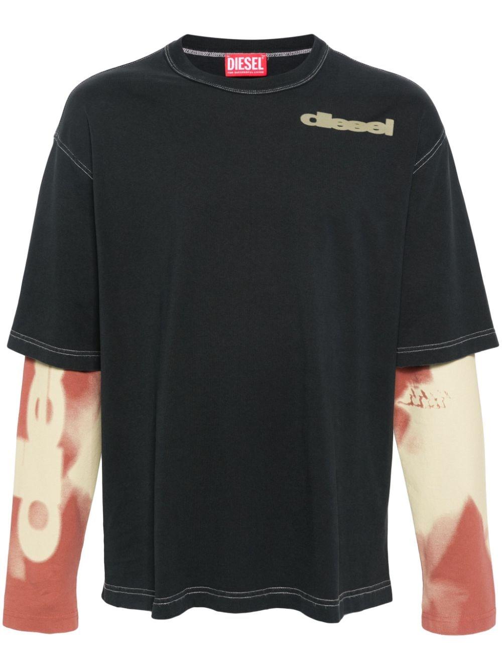 DIESEL T-Wesher-N3 Layered-Effect T-Shirt in Black for Men | Lyst UK
