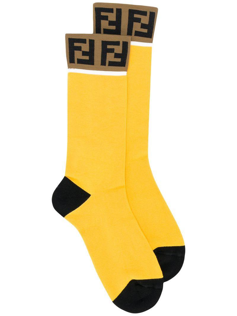 Fendi Cotton Ff Logo Socks in Yellow & Orange for Men - Lyst