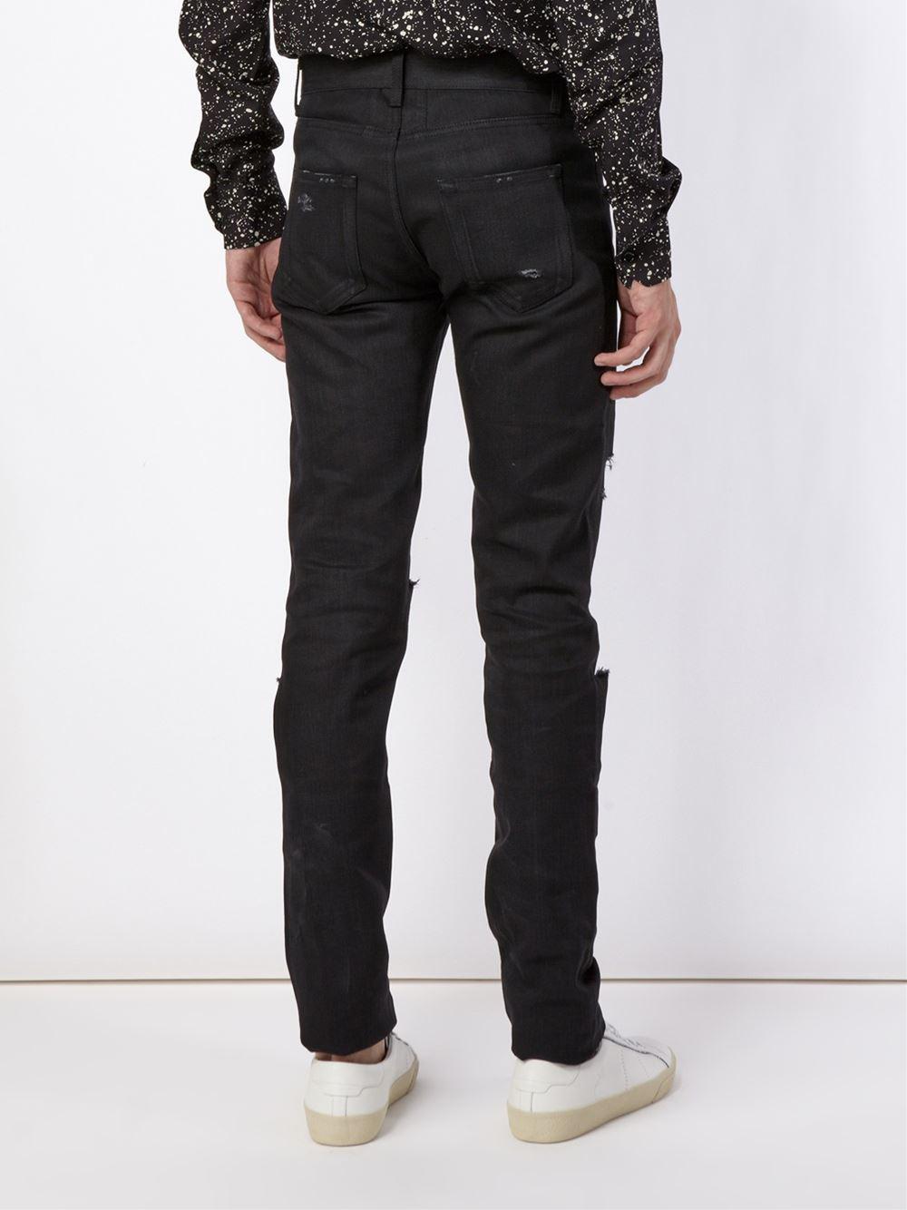 Saint Laurent Ripped Jeans in Black for Men - Lyst