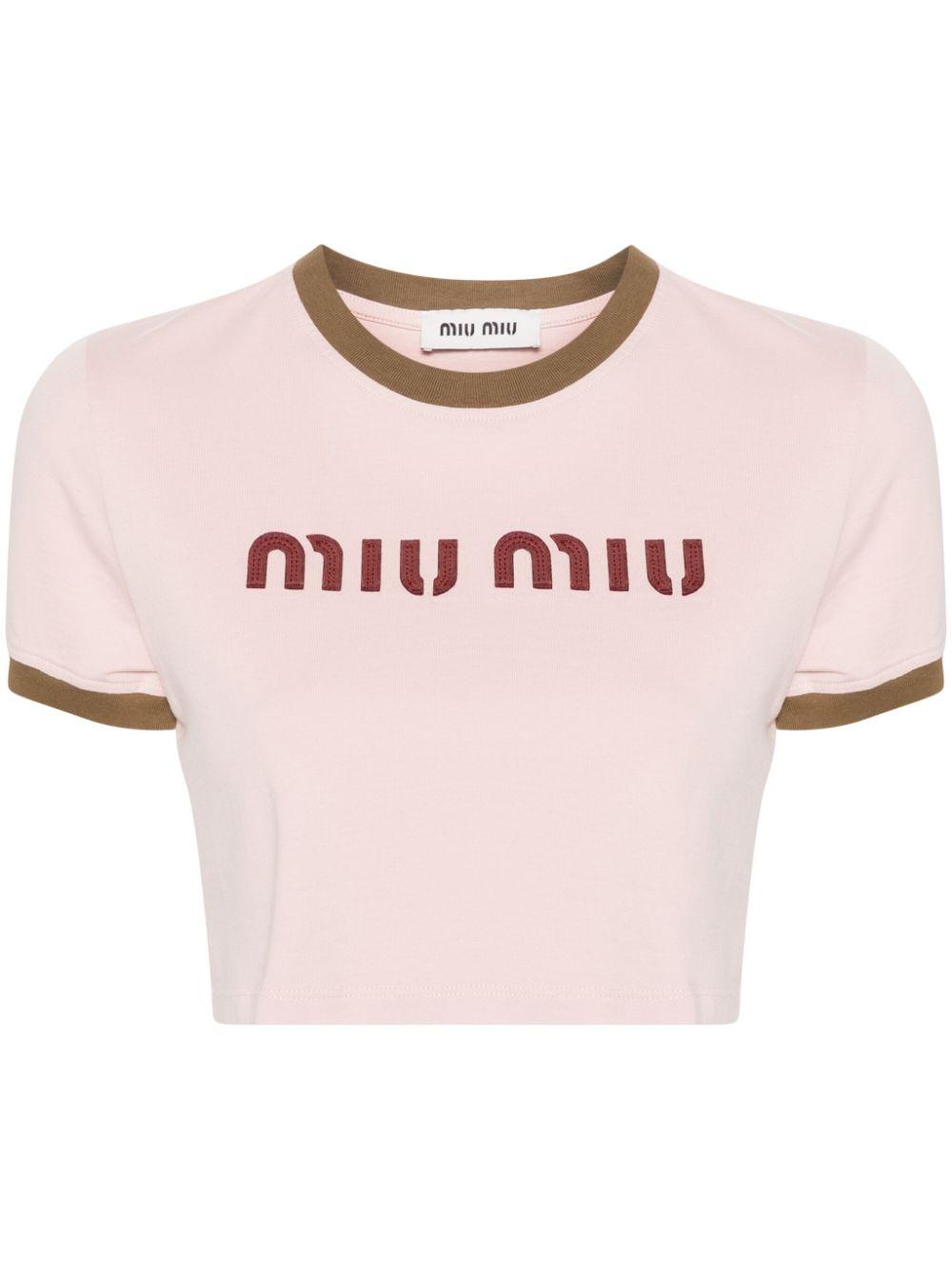 T-shirt crop en coton Miu Miu en coloris Rose | Lyst
