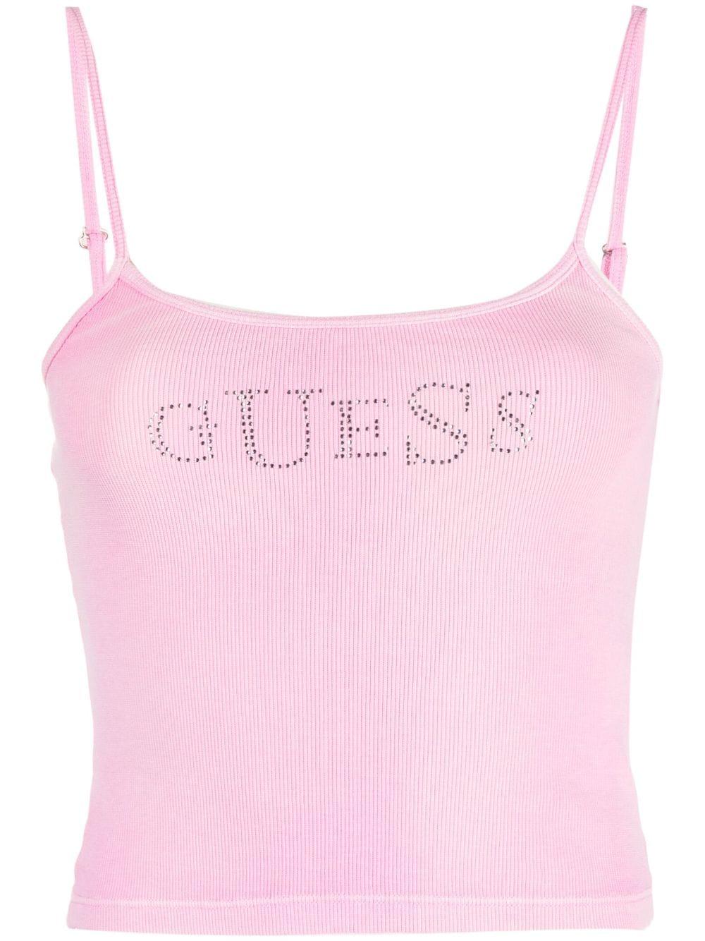 Guess USA Rhinestone-logo Ribbed Cami Top in Pink | Lyst