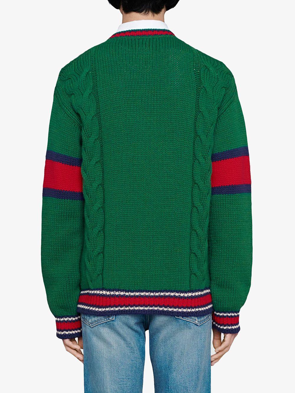 Gucci Cable Knit V-neck Jumper in Green for Men | Lyst