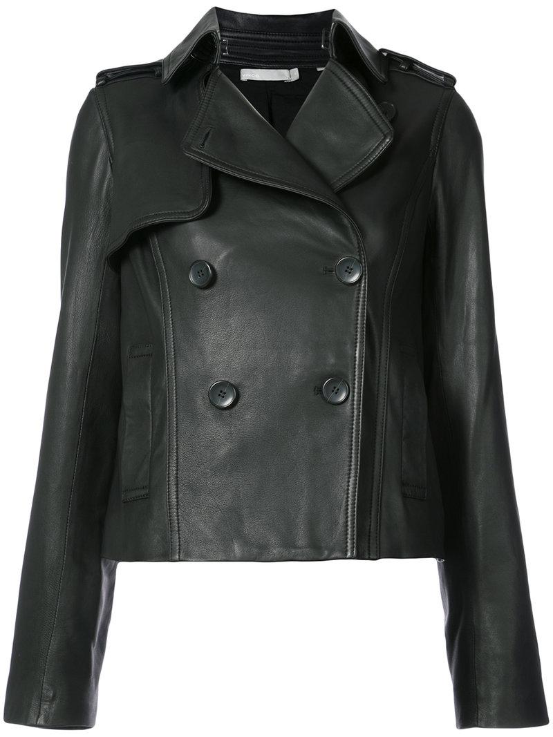 Vince Cropped Trench Leather Jacket in Black | Lyst Australia