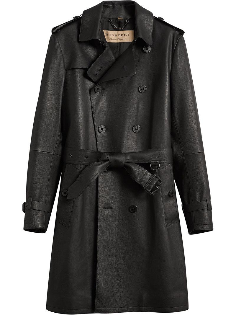 Burberry Leather Trench Coat in Black for Men - Lyst