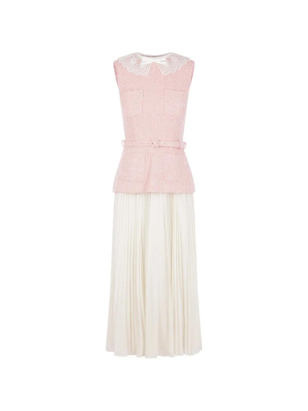 Self-Portrait Lace-Collar Boucl Midi Dress in White | Lyst Self-Portrait Lace-Collar Boucl Midi Dress in White | Lyst