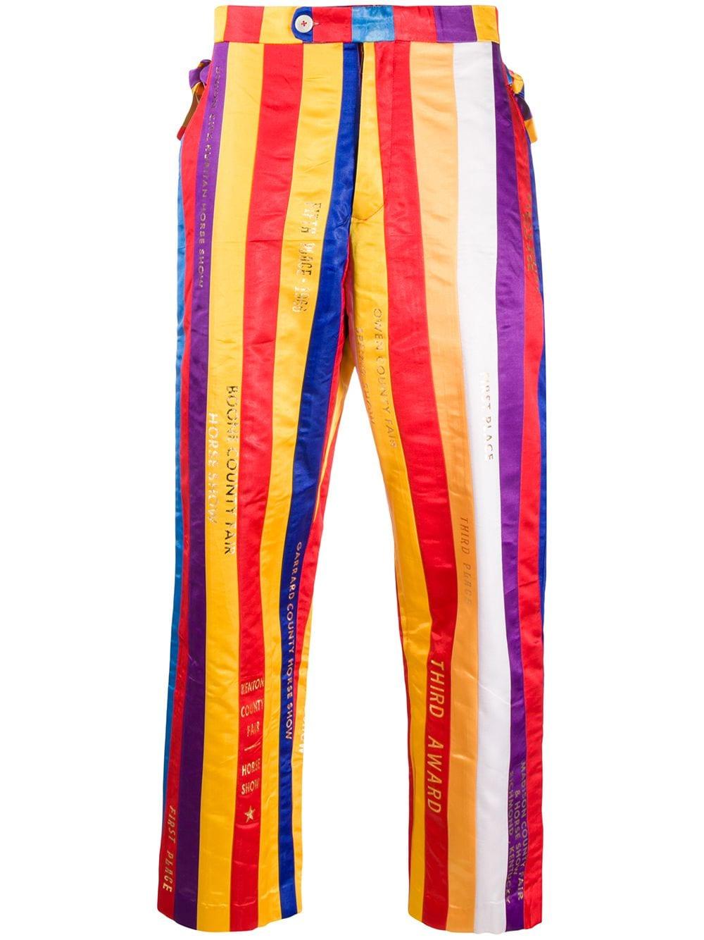 multi coloured striped trousers