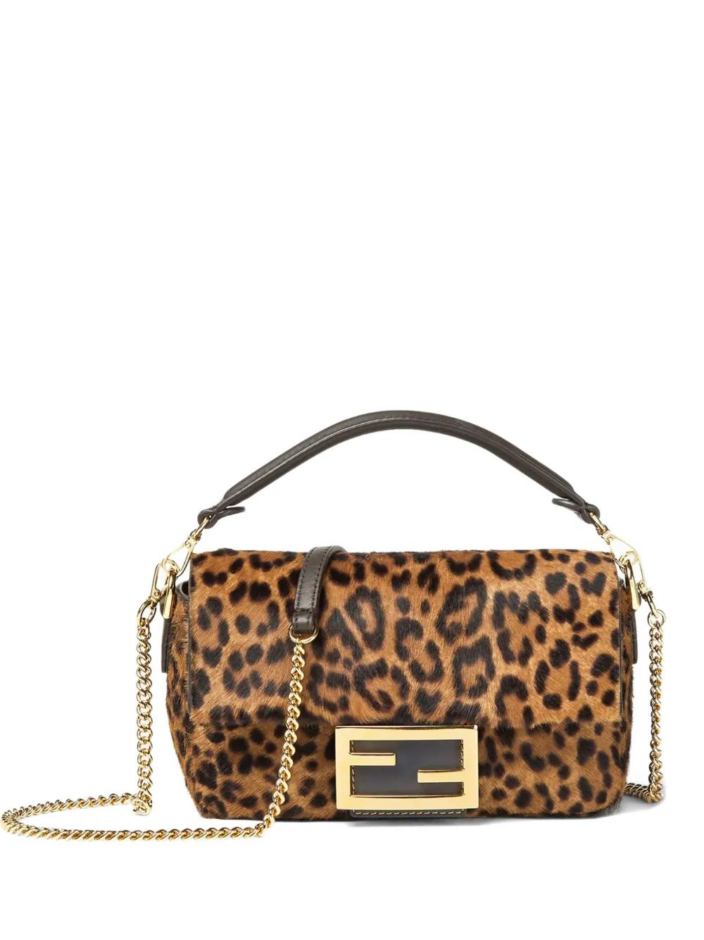 Fendi Mini Baguette Leopard-Print Chain Tote Bag in Metallic | Lyst