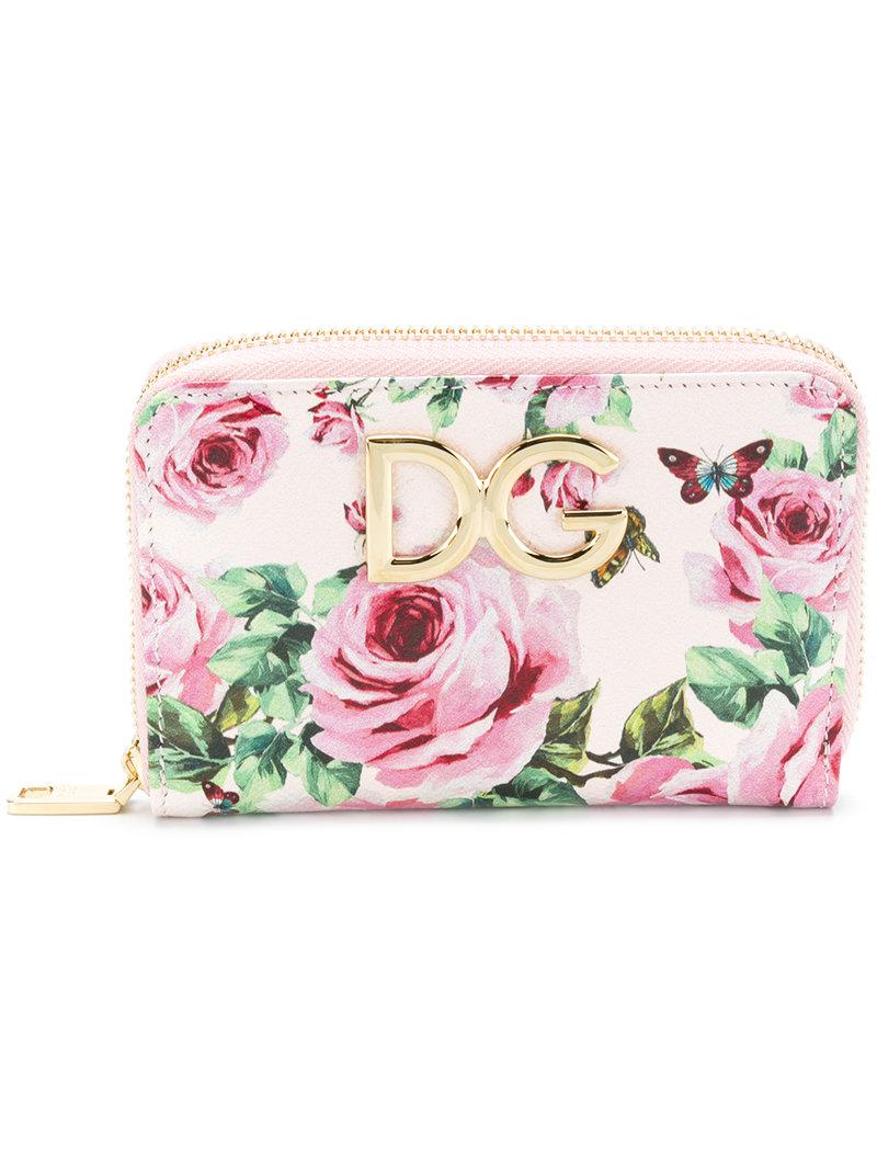 Dolce & Gabbana Dauphine Floral Print Wallet on Chain White Pink