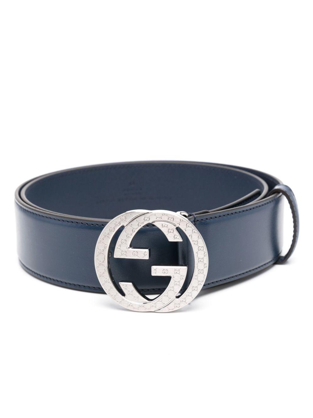 Gucci メンズ ブルー インターロッキングg バックル ベルト ベルト
