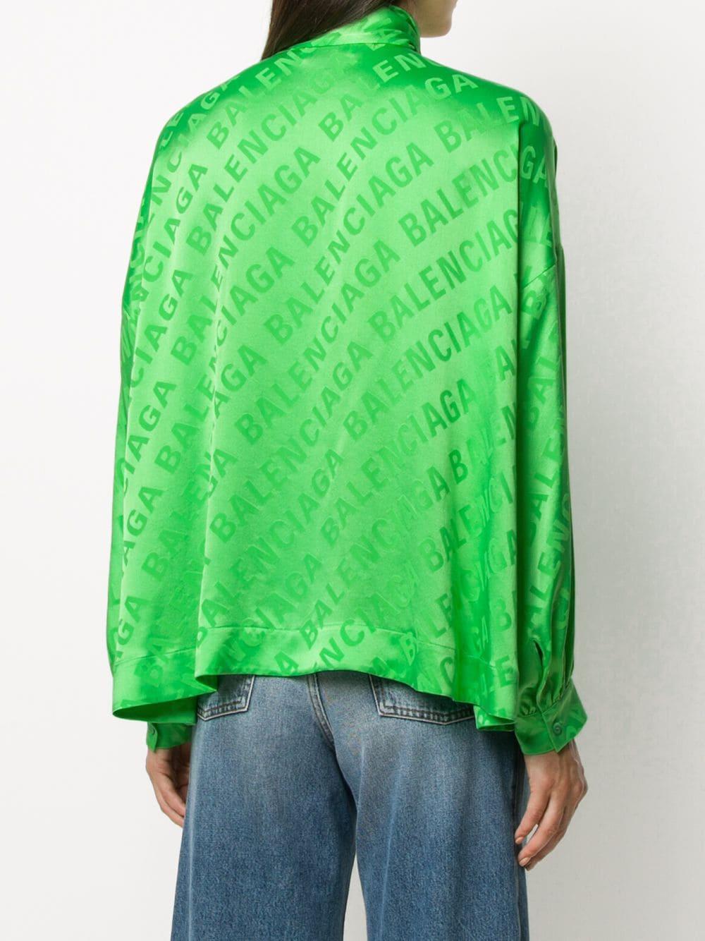 Balenciaga Logo-print Silk Blouse in Green | Lyst