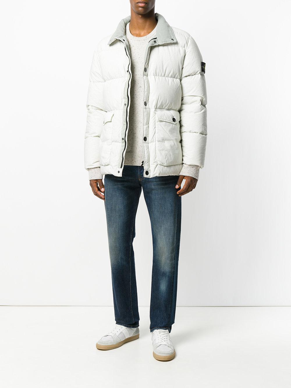 Stone Island Cotton Resin Poplin Down Jacket in White for Men - Lyst