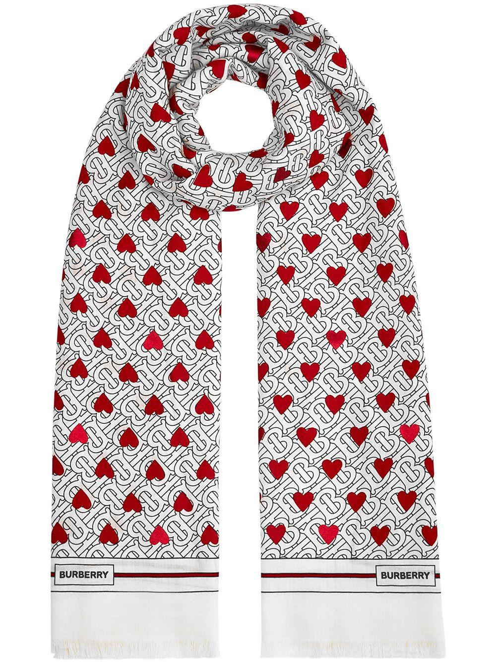 Burberry Tb Monogram & Heart Cashmere Scarf in White | Lyst