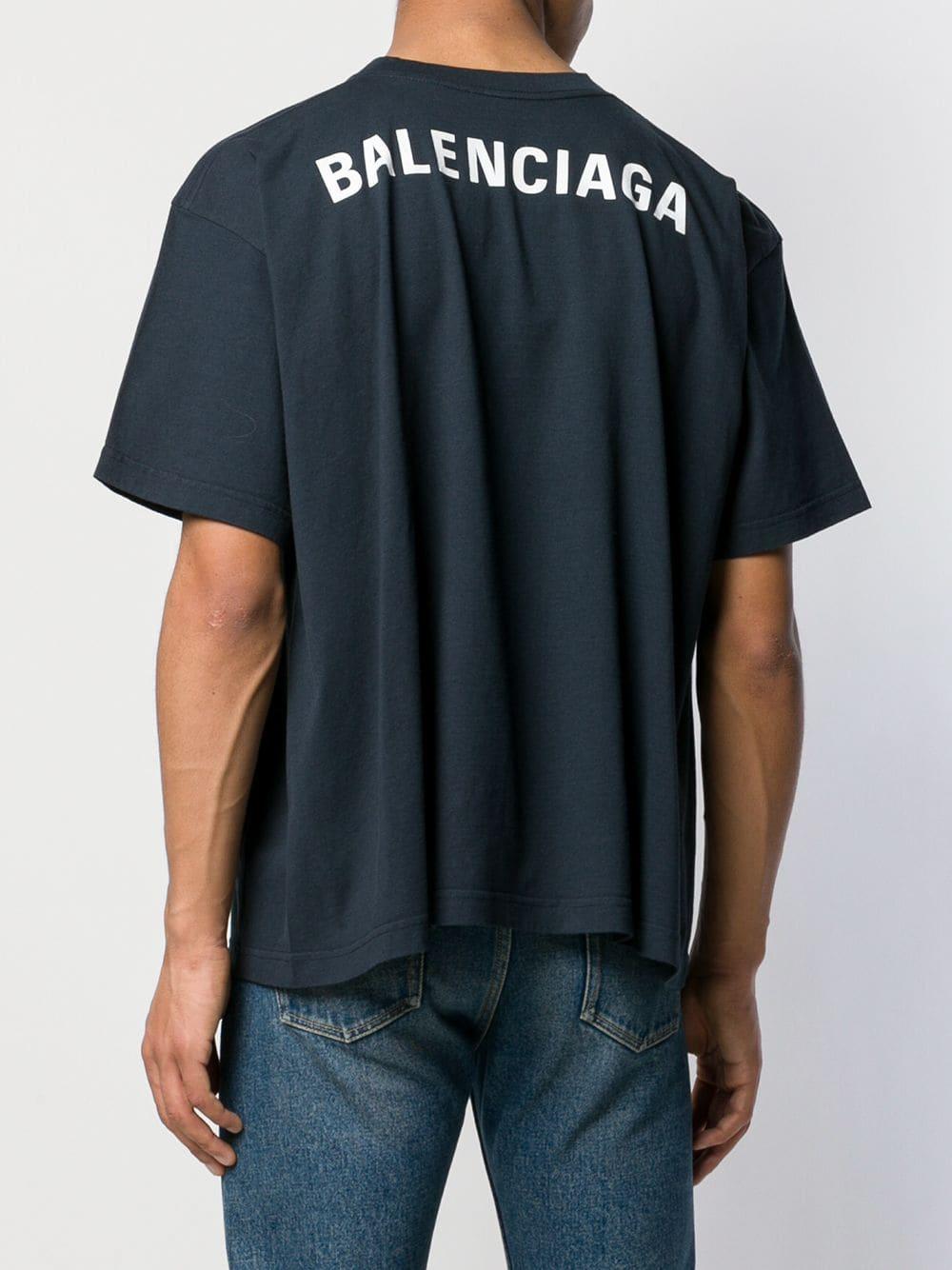 Balenciaga Rear Logo Print Oversize T-shirt in Blue for Men - Lyst