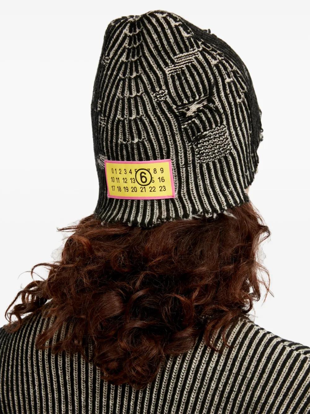 MM6 by Maison Margiela Distressed-Effect Ribbed Beanie in Black