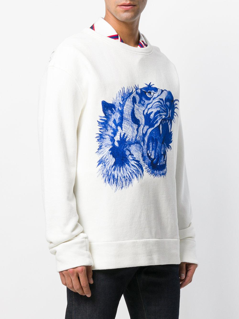 Gucci Cotton Embroidered Tiger Print Sweatshirt in White for Men Lyst