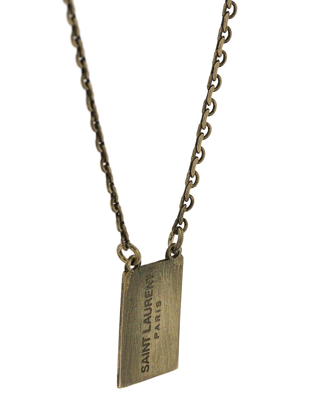 Saint Laurent Logo Dog Tag Necklace in Metallic for Men | Lyst
