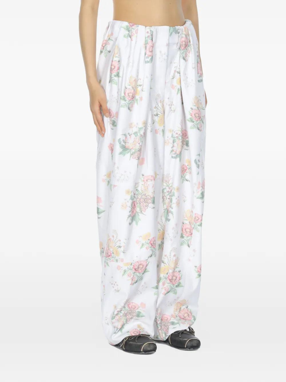 OPEN YY Floral Gather Trousers in White | Lyst