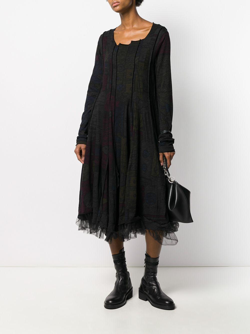 Rundholz Black Label Printed Mesh Hem Dress in Black | Lyst