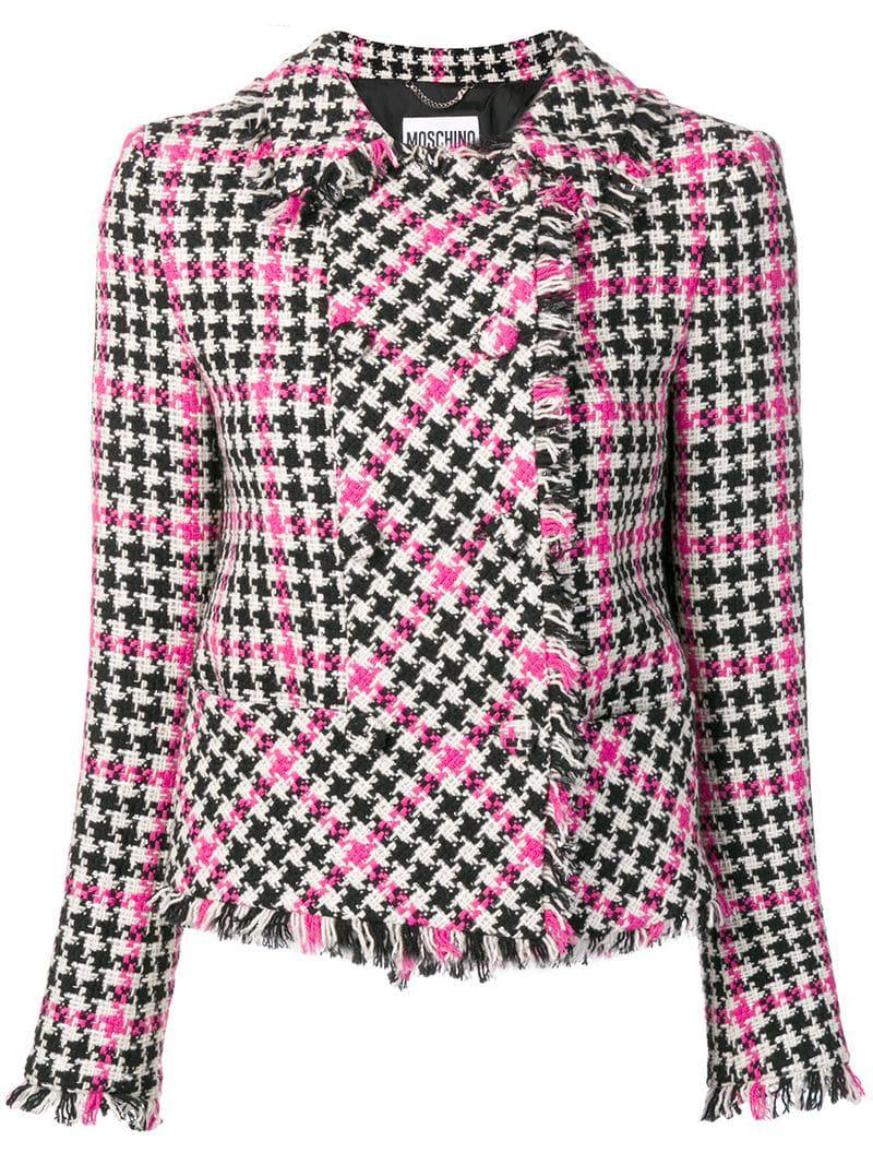 Moschino Houndstooth Tweed Jacket in Pink - Lyst