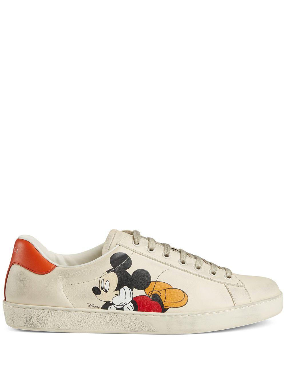 Gucci Mens White Men's X Disney Mickey Mouse New Ace Leather 