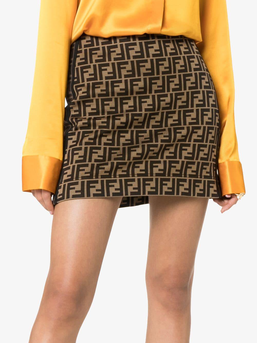 Fendi Ff Monogram Mini Skirt in Brown | Lyst