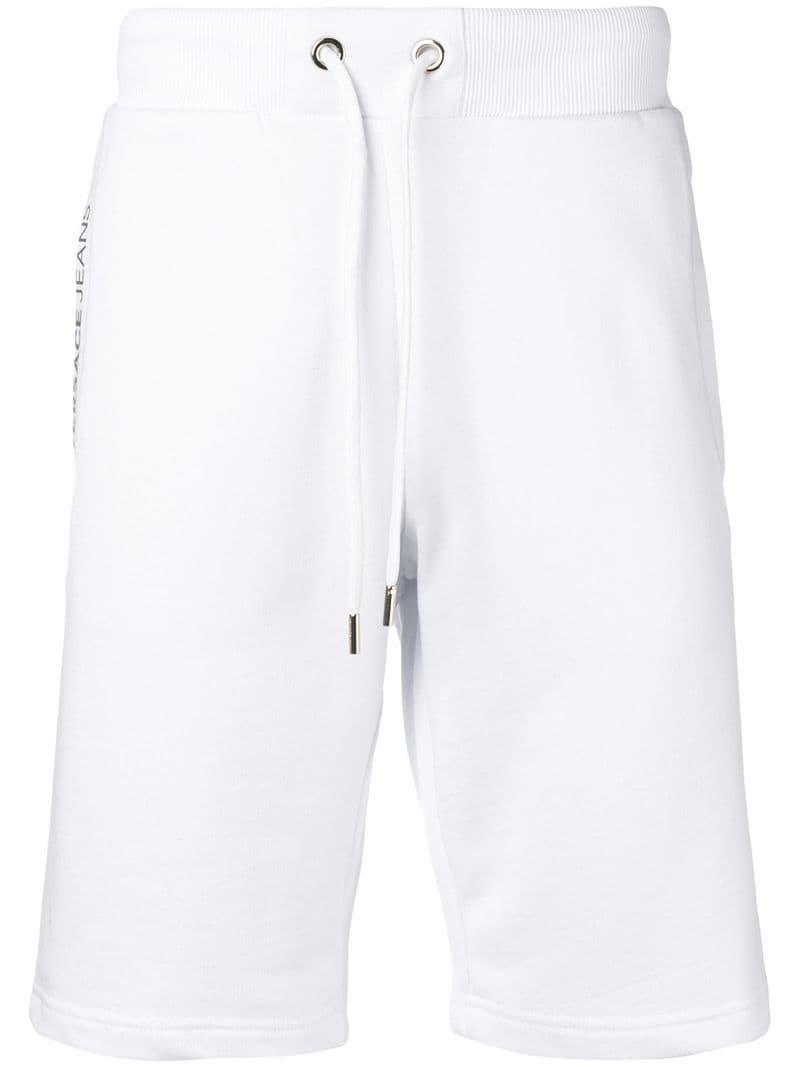 Versace Jeans Denim Logo Track Shorts in White for Men - Lyst