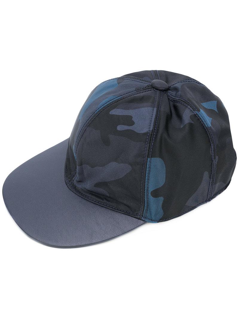 Valentino Cotton Camouflage Hat in Blue 