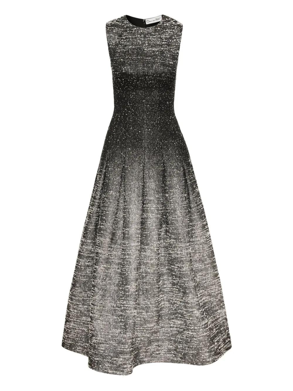 Oscar de la Renta Lurex Jacquard Dress in Gray | Lyst