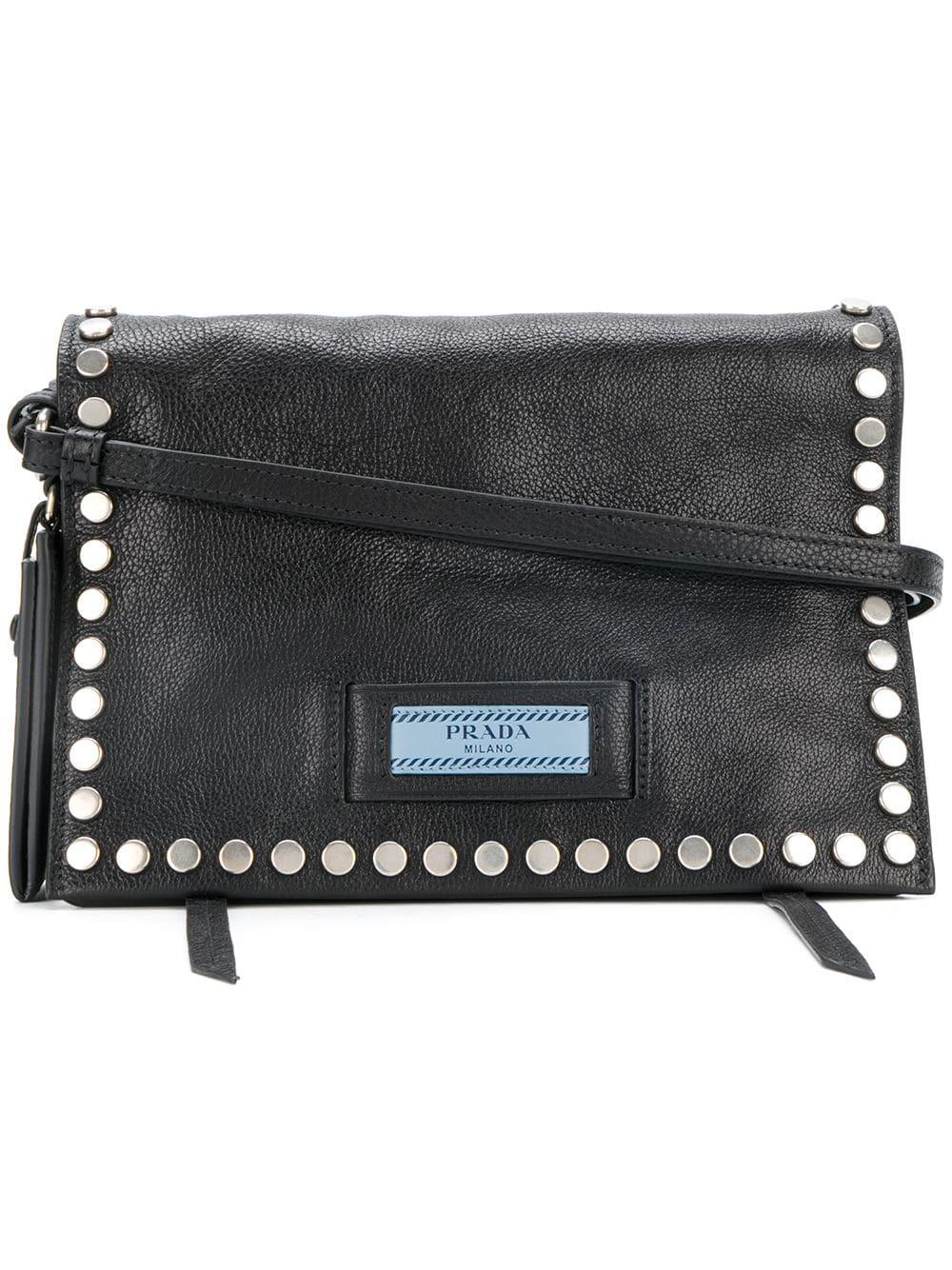 Prada Etiquette Studded Shoulder Bag in Black | Lyst