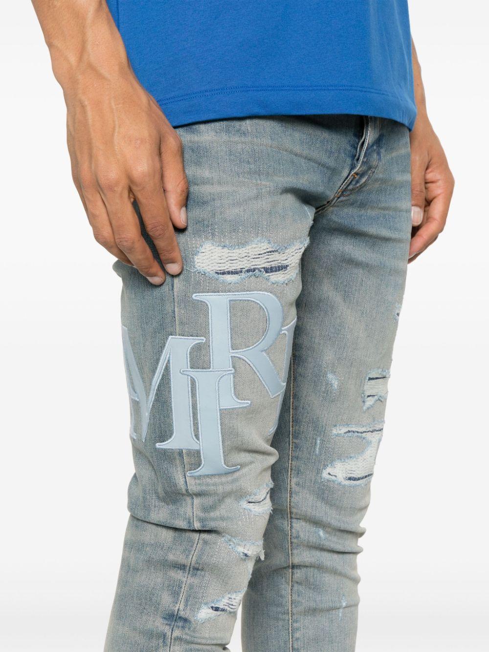 Amiri メンズ ブルー ロゴ スキニージーンズ ジーンズ