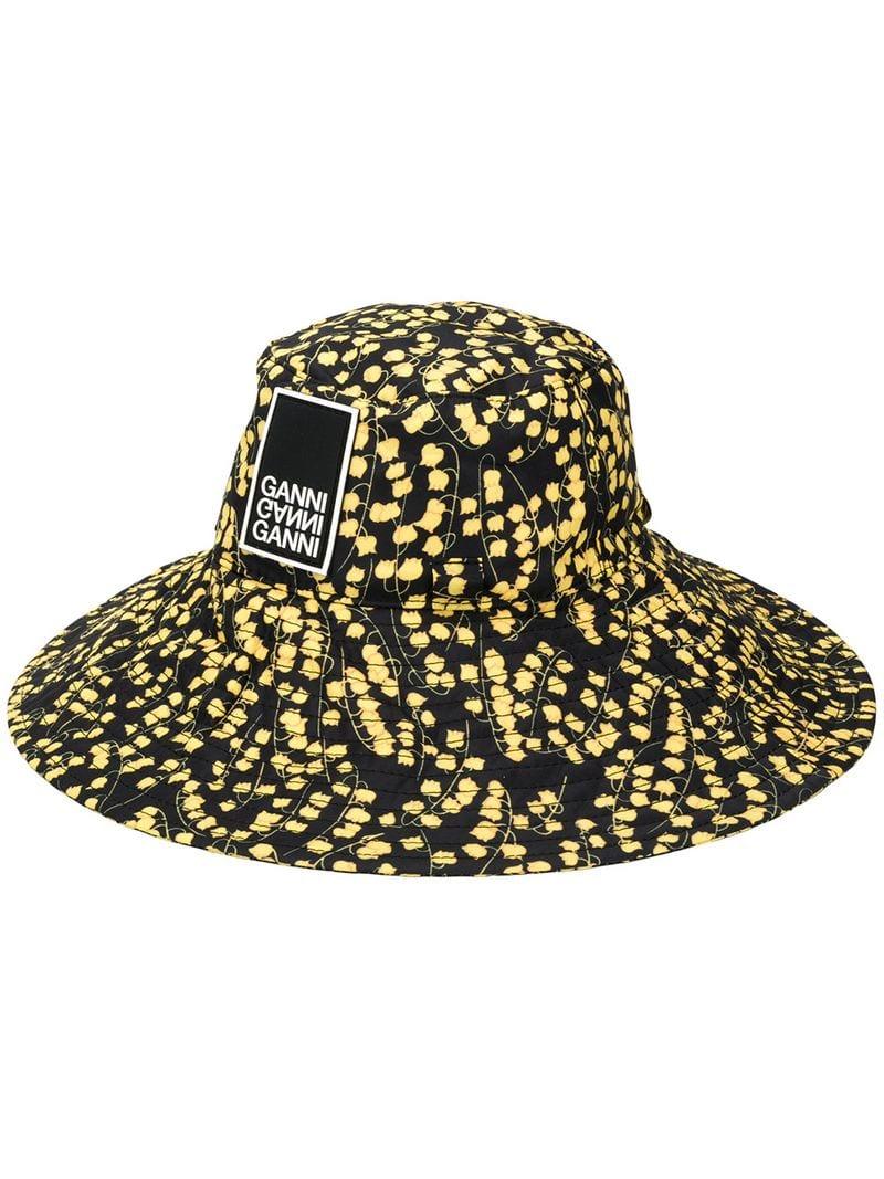 Ganni Synthetic Floral Hat in Yellow (Black) - Lyst