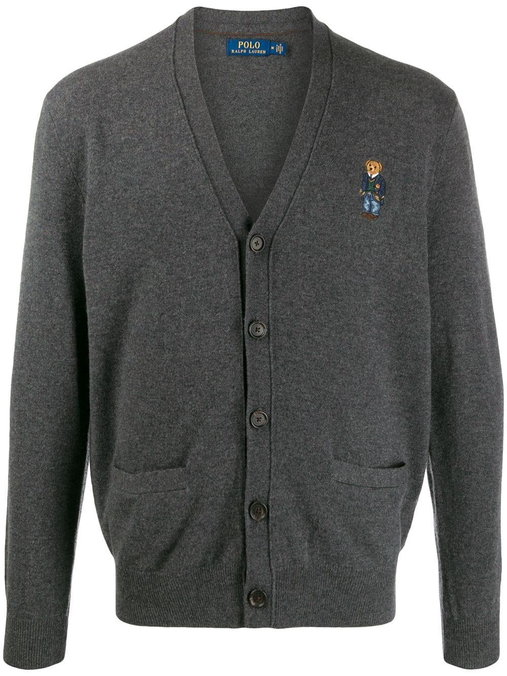 Polo Ralph Lauren Embroidered Bear Cardigan in Gray for Men | Lyst