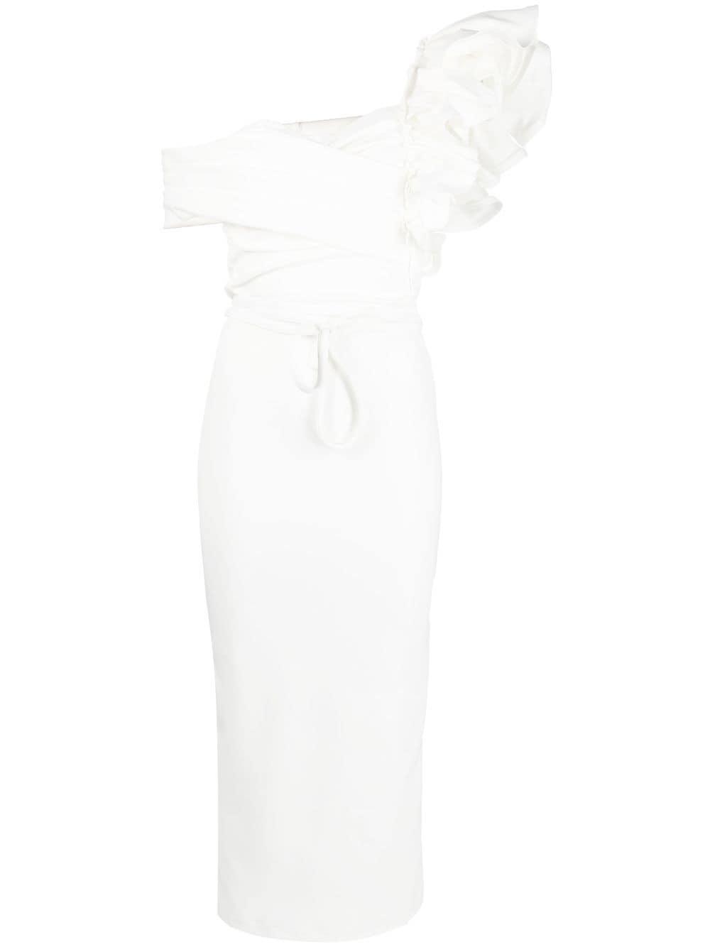 ZEENA ZAKI One-shoulder Ruffled Midi Dress in White | Lyst