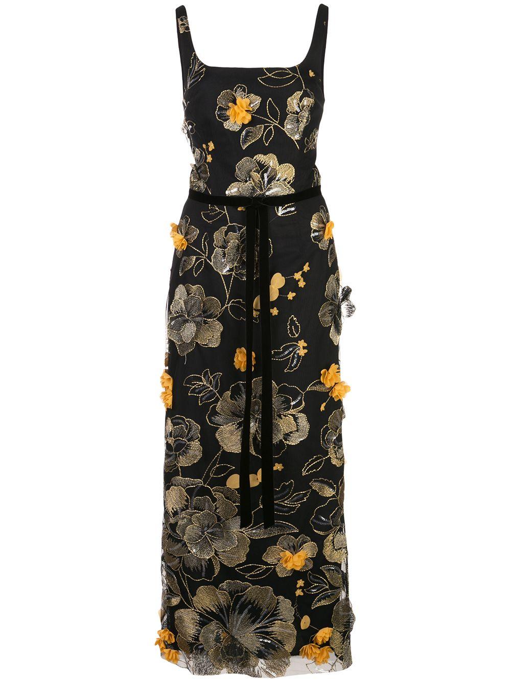 Marchesa notte Embroidered Floral Midi Dress in Black - Save 14% - Lyst