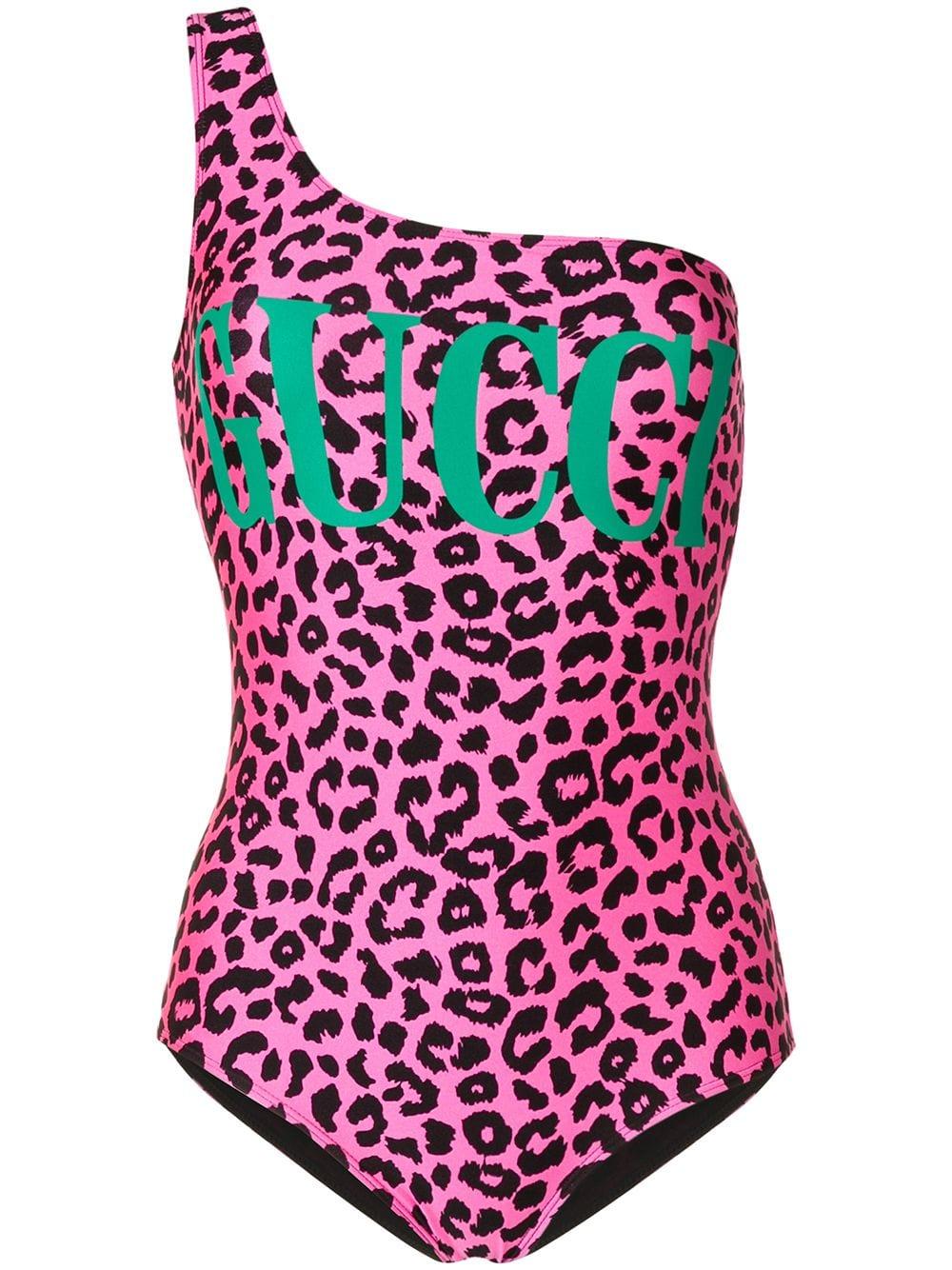 Gucci Synthetic Leopard Print One Piece In Pink Lyst