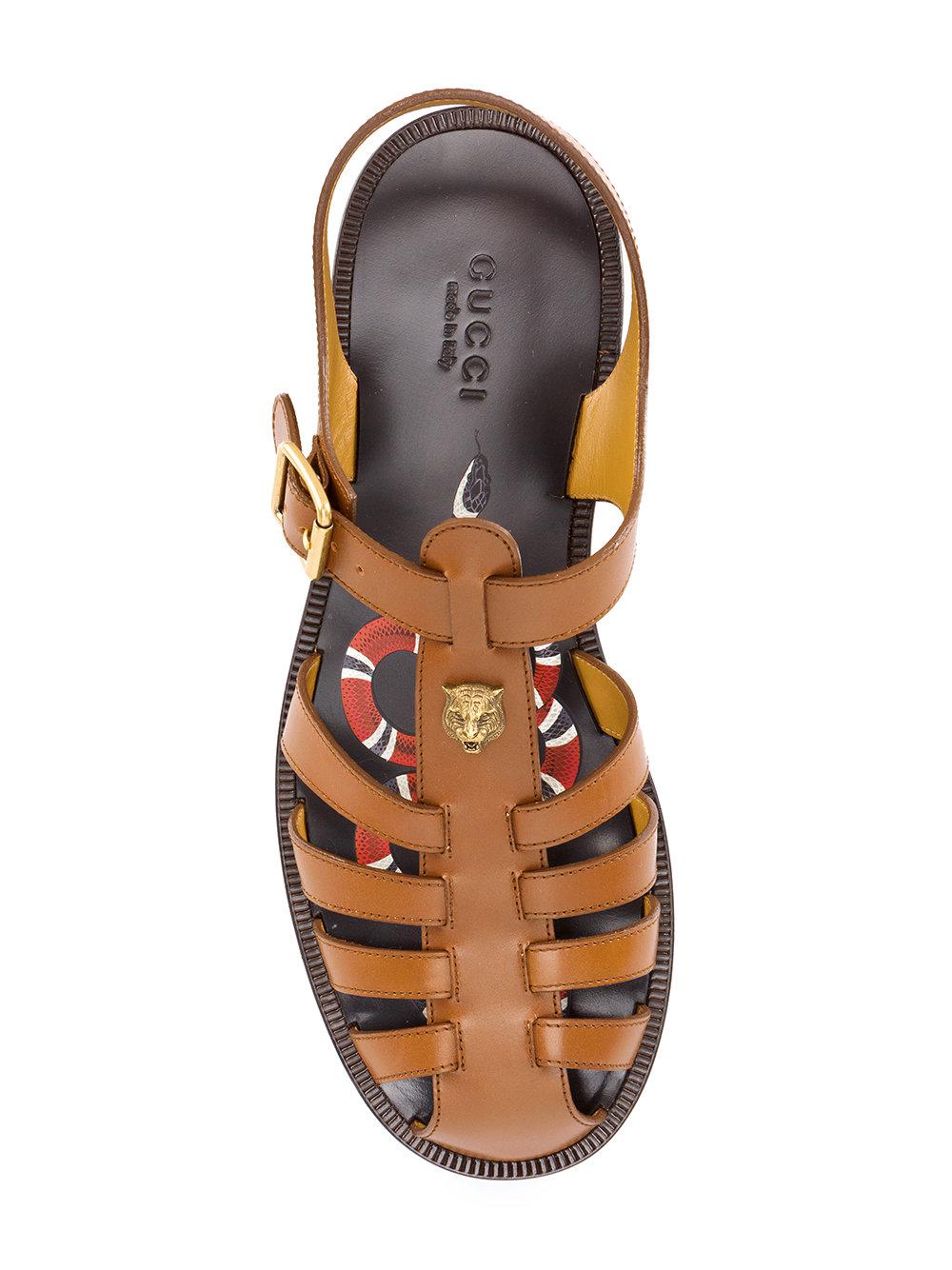 Gucci Leather Buckle Strap Sandals in Brown for Men - Lyst