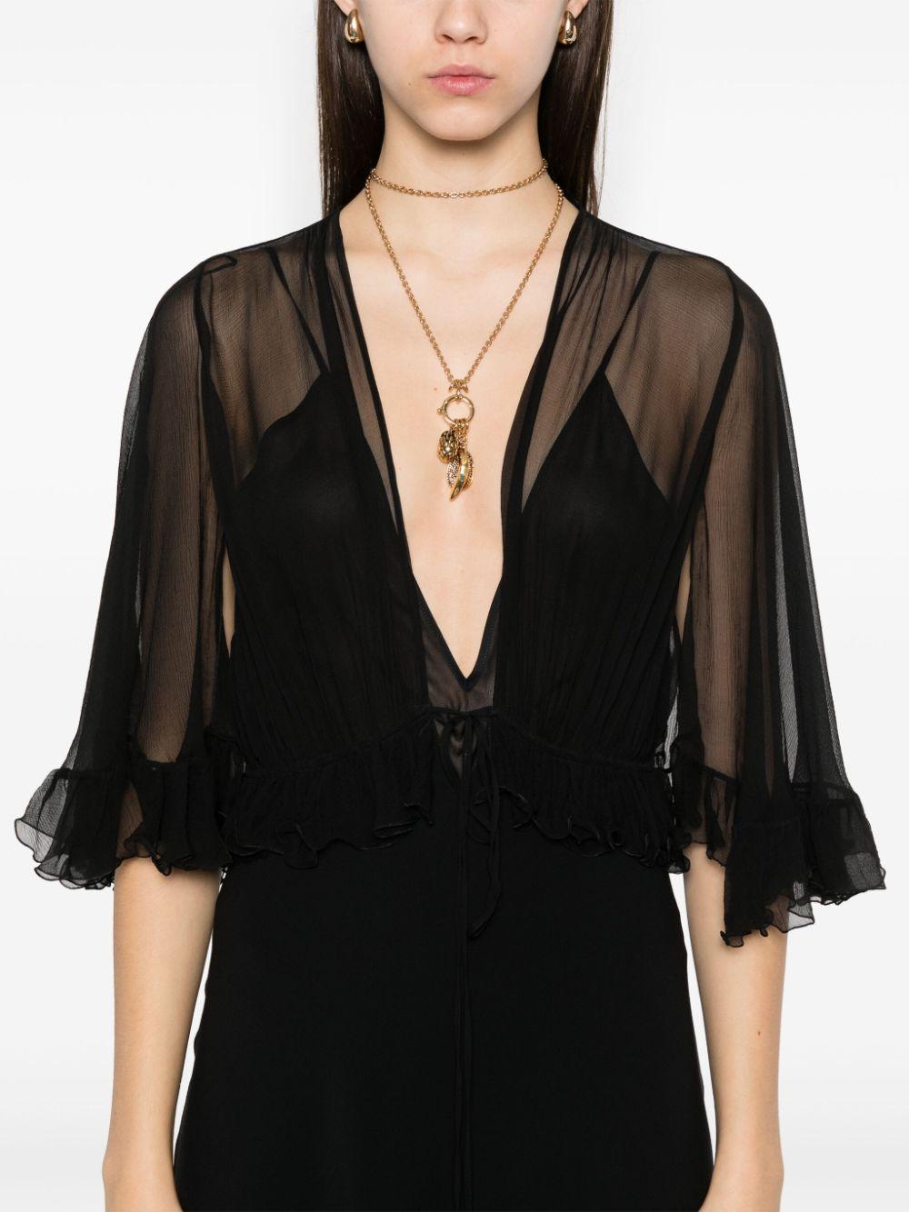 Chloé レディース ブラック Vネック クレープドレス ワンピース Chloé レディース ブラック Vネック クレープドレス ワンピース