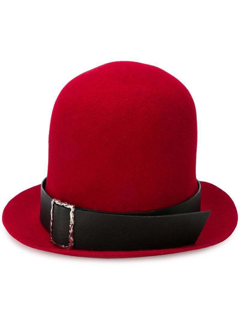 Chapeau rond à ruban en cuir Yohji Yamamoto en coloris Rouge | Lyst