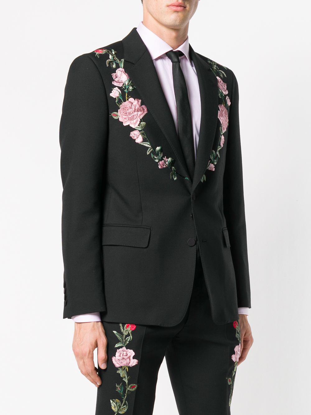 Alexander McQueen Floral Embroidered Suit Jacket in Black for Men | Lyst