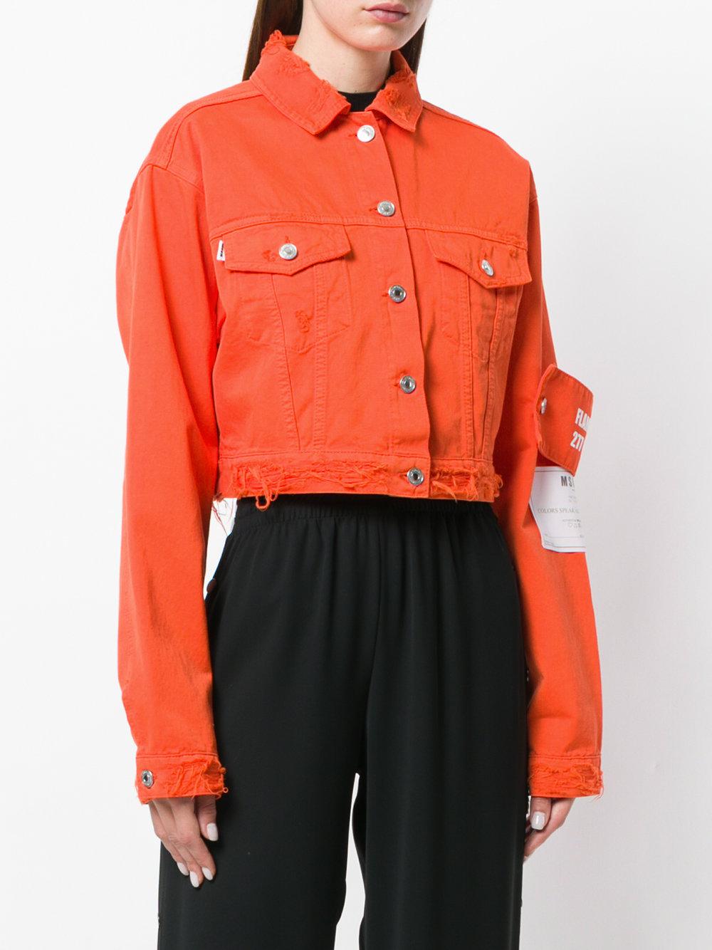 MSGM Cropped Denim Jacket in Yellow & Orange (Orange) - Lyst