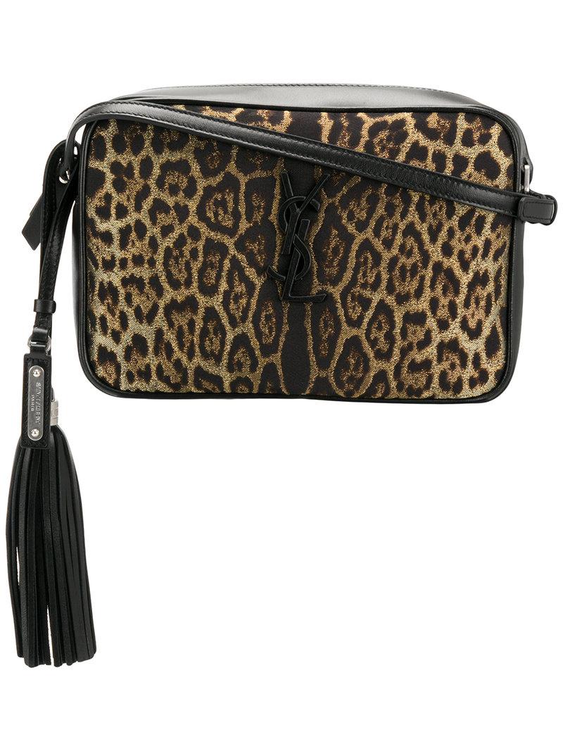 Saint Laurent Leather Camera Leopard Print Bag in Black - Lyst