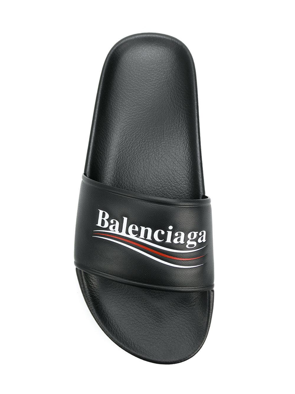 Balenciaga Leather Branded Pool Slides in Black - Lyst