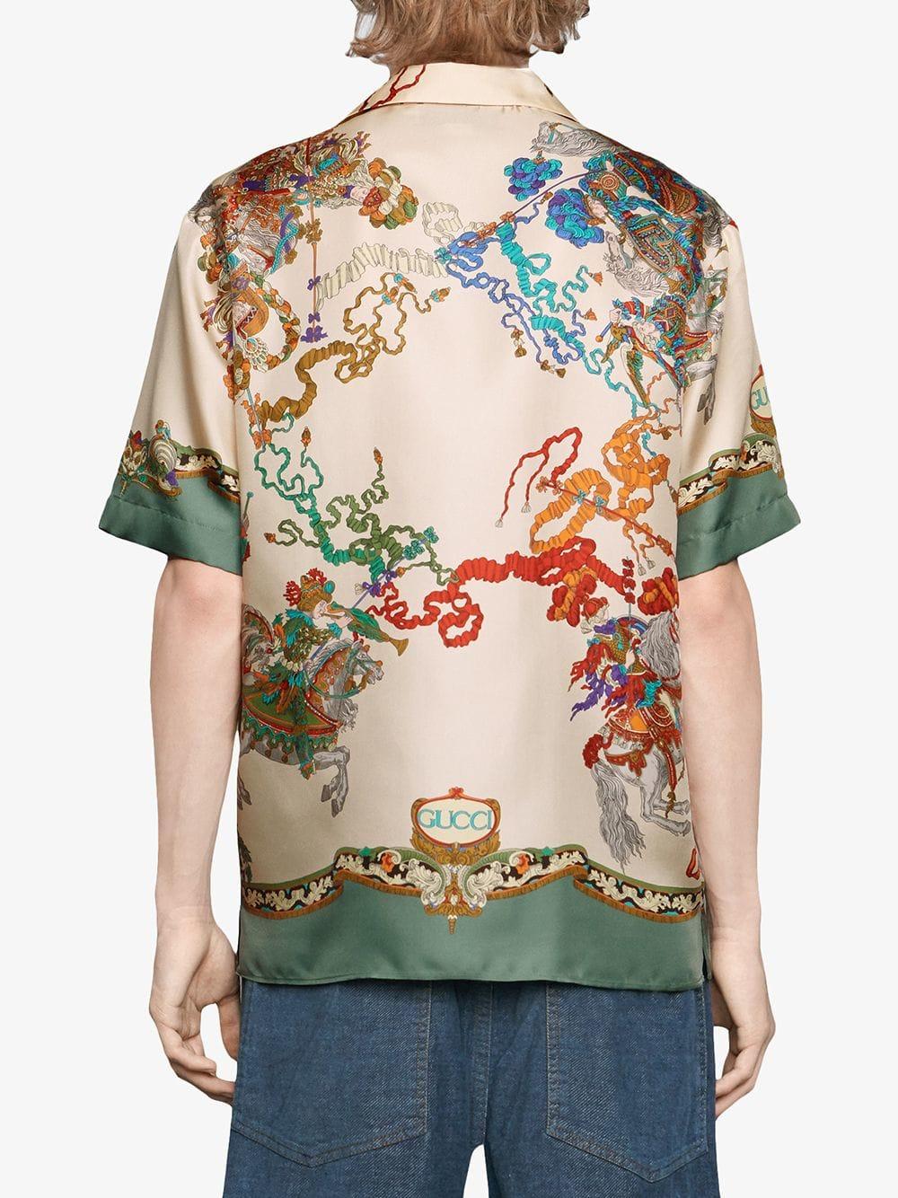 Gucci Silk Bowling Shirt With Jousting Print for Men Lyst
